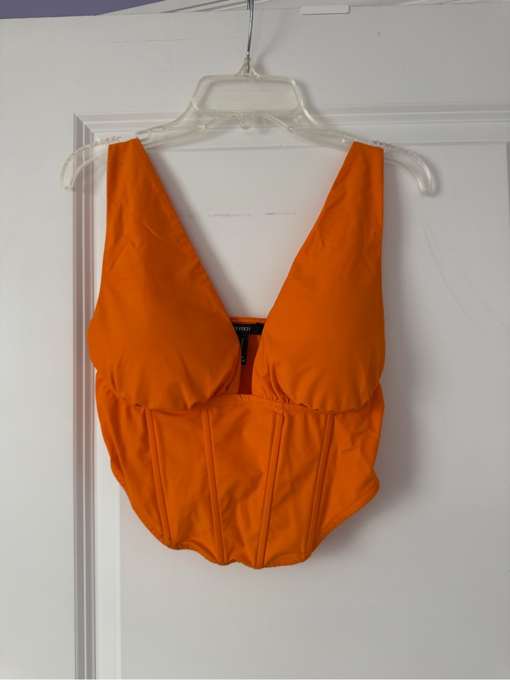 Forever 21 Bright Orange V-Neck Crop Top